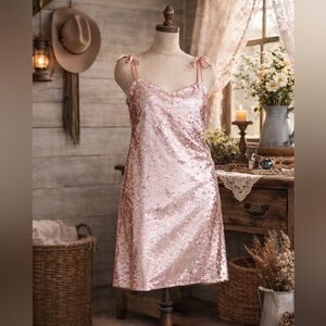 J Crew Pink Tie Shoulder Blush Sequin Cocktail Formal Dress